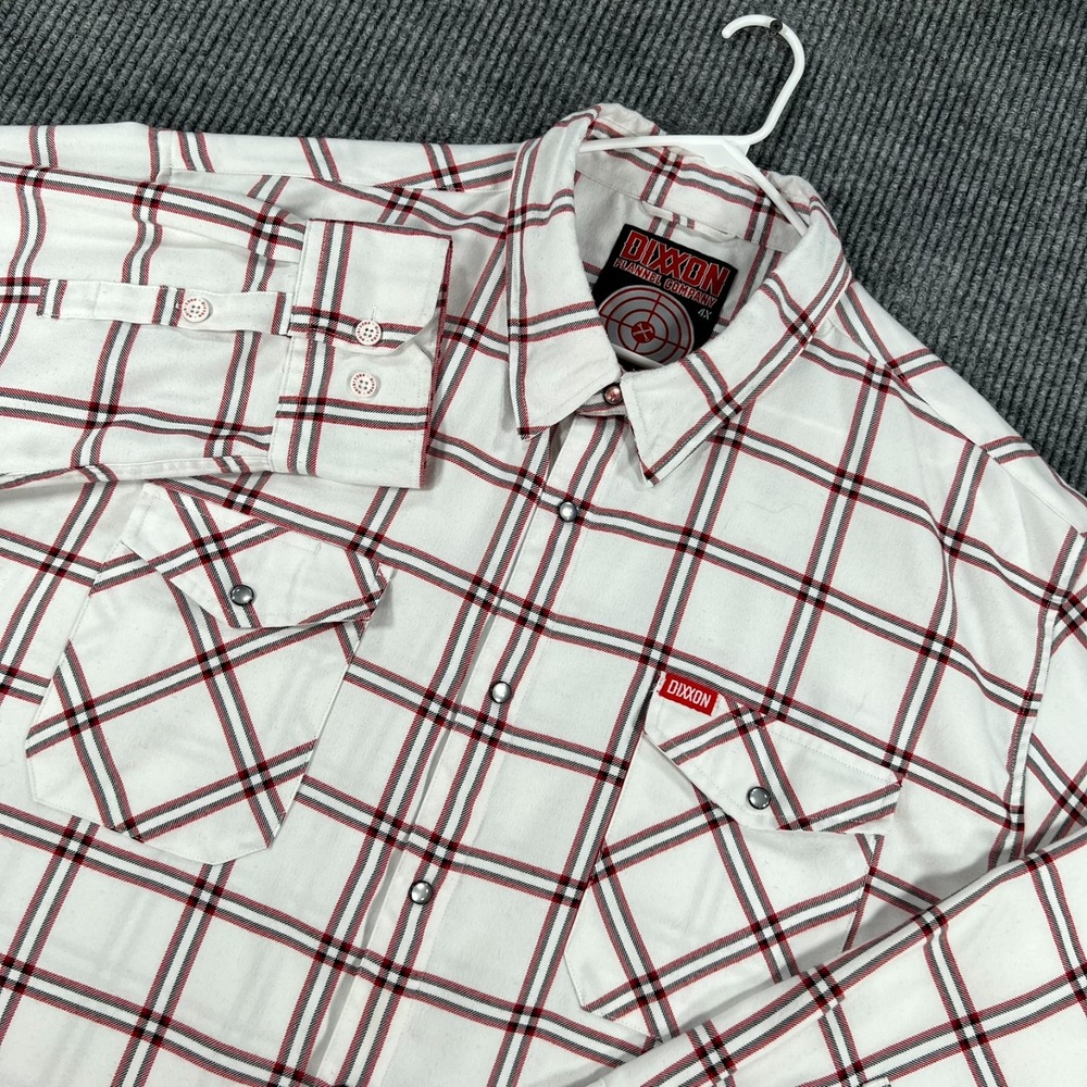 Dixxon Flannel Shirt Mens 4XL White Plaid Long Sleeve Pearl Snap Precision